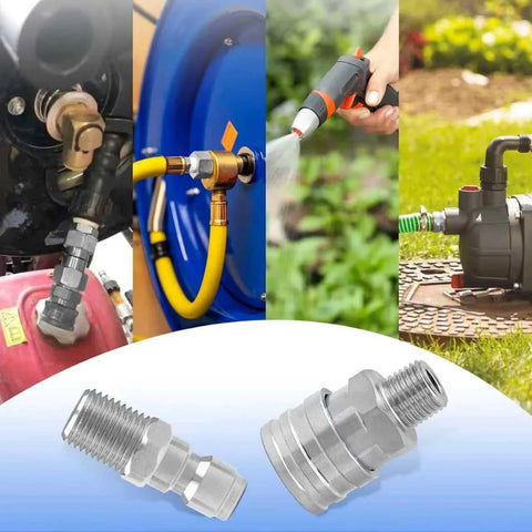 Stainless Steel One Quarter Inch Pressure Washer Quick Connect Fittings Kit With Male And Female Threads For Home And Commercial Use 5000 PSI Rated Heavy Duty NPT Compatible Adapters 8 Pack.