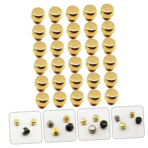 Leathercraft Bag Rivets Set For Purses Belts And Handbags DIY Decoration in assorted colors and sizes, gold rivets displayed.