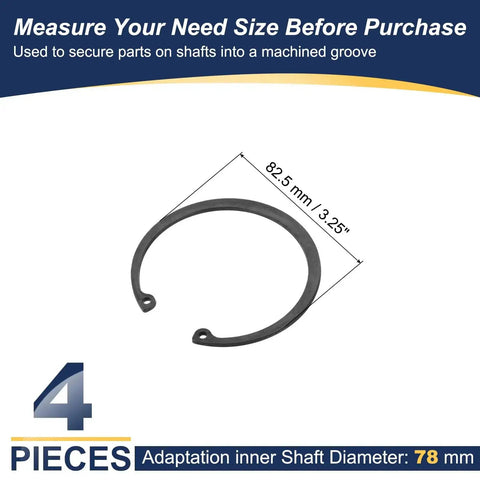 4 Pcs 78 Mm Internal Retaining Rings Set C Clip Snap Ring 65Mn Steel Heavy Duty Oxidation Treated Finish For Automotive Grooved Shafts And Studs