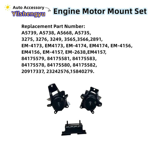 3 Piece Engine Mount Kit For GM Trucks And SUVs 2015 To 2020 with hydraulic mounts, front and side view