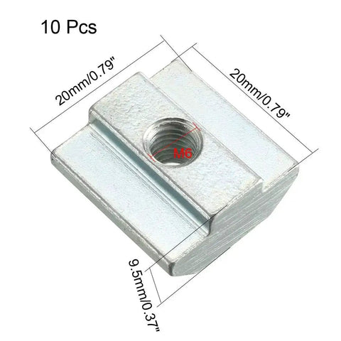 Slide In M6 T-Nut For 4040 Aluminum Extrusion Profiles Pack Of 10, carbon steel with nickel or zinc plating, easy roll into 40x40 T-slots