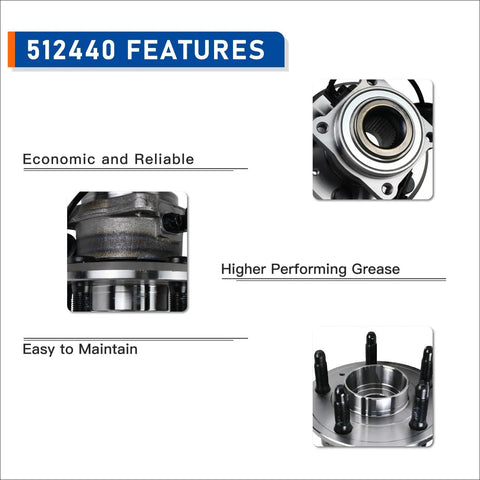 Rear Wheel Hub Bearing Assembly Pair For 2010-2017 Chevy Equinox And GMC Terrain With ABS 512440 features overview.