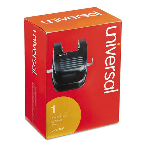 Product packaging for Two-Hole Paper Punch for 30 Sheets, 9/32 Inch Holes, Black Office Tool for Binders with clean perforations.