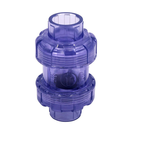3/4 in UPVC check valve with true union, blue translucent, slip-swing, no-spring