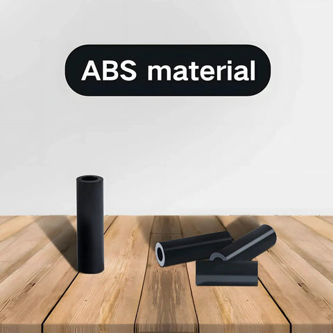 200Pcs ABS Black Round Spacers Set 15 Sizes OD 7mm ID 4.1mm for M4 Screws shown with ABS label on wooden surface