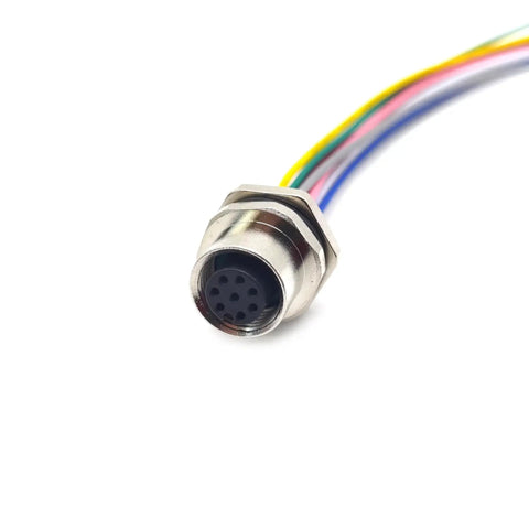 M12 8 Pin A Code Female Connector Cable Plug And Play Ready IP67 Waterproof Back Mount Unshielded Straight Aviation Socket