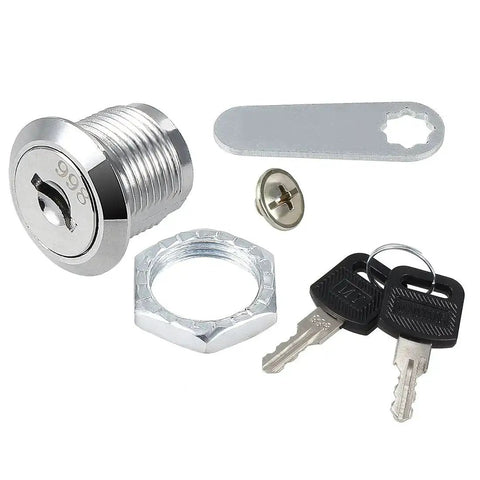 Cam Lock For Drawer Cabinet 0.69 Inch Outside Cylinder, Five Eighths Inch Length, Zinc Alloy Chrome Finish components with keys