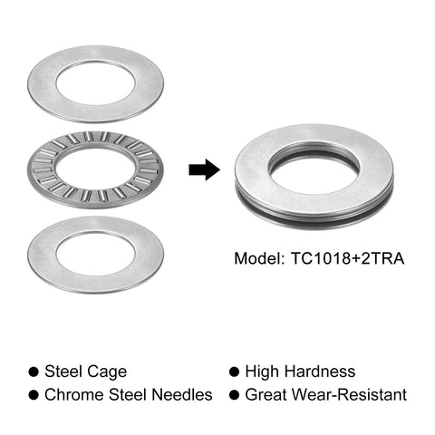 uxcell TC1018 thrust needle roller bearings with washers, 5/8 in bore, 1-1/8 in OD, 5/64 in thickness, 10 pcs