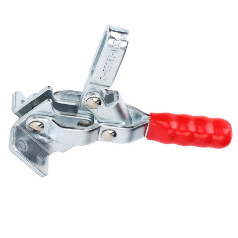 Beefy Quick Release Toggle Clamp For Welding, Woodworking And Metalworking Projects, durable clamp with red handle.