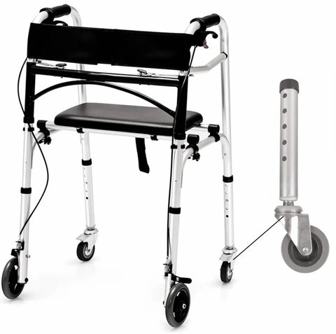 Universal Rotating Adjustable Height Replacement Walker Caster Wheel Pack of 2 Swivel Wheels installed on a walker