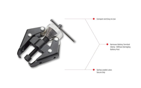 Battery Terminal Puller And Wiper Arm Puller Remover Tool Heavy Duty Steel with spring-loaded jaws and compact design