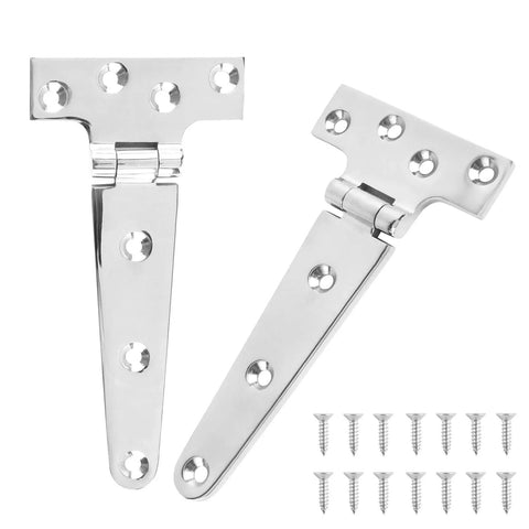 316 Stainless Steel T Hinges Marine Grade Heavy Duty With Screws 5.9 X 2.9 Inch Pack Of 2, shown with screws