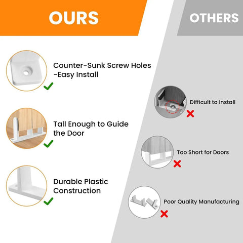 Comparison of Four Pack White Sliding Closet Door Floor Guides Universal ABS Bottom Hardware and other products highlighting durability and ease of installation