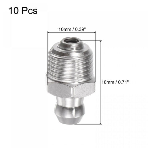 304 Stainless Steel Straight Grease Fittings 1/8-28 Inch Thread, 10 pack, shown with dimensions for heavy-duty hydraulic lubrication