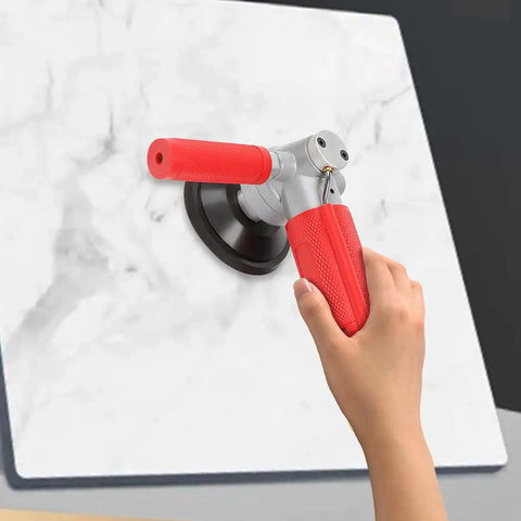Person using 4 Inch Pneumatic Wet Stone Polisher with Water Jet for Marble Granite Concrete Polishing Air Sander 4300 RPM Pro Grade