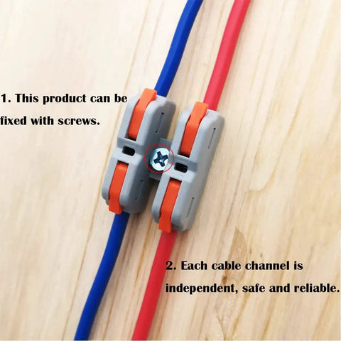 Mini Lever Nut Wire Connector Set SCH-2 With Plug-And-Play Quick Spring Terminal Blocks installed with mounting screws