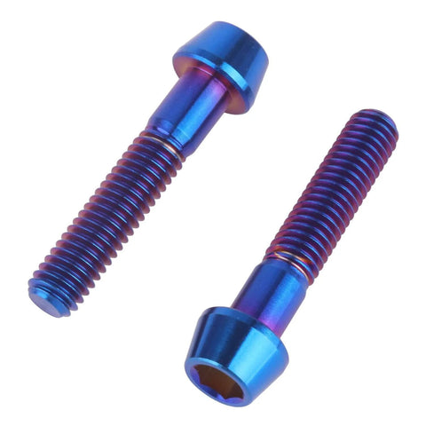 Beefed Up Titanium Bolt Set M6 Hex Allen Screws Burnt Blue Finish showing tapered design from side view