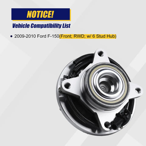 Front Wheel Bearing And Hub Assembly 515117 For 2009 2010 Ford F150 With 6 Lug Studs And ABS displayed on white background