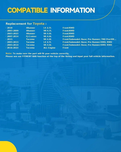 Compatibility information for Tacoma, 4Runner, and FJ Cruiser wheel hub assembly replacement.