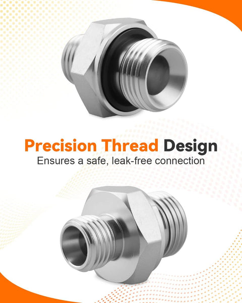 Two chrome-finish hard steel 14H–18ED fitting adapters for metric external cone and British pipe threads