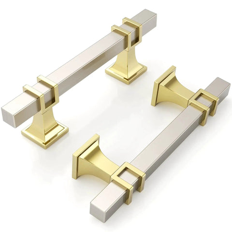 Gold and silver metal T bar drawer handles