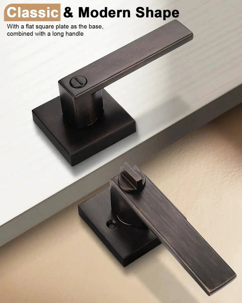 Oil Rubbed Bronze Privacy Door Levers Set For Interior Doors Heavy Duty Flat Square Handlesets Universal Handing