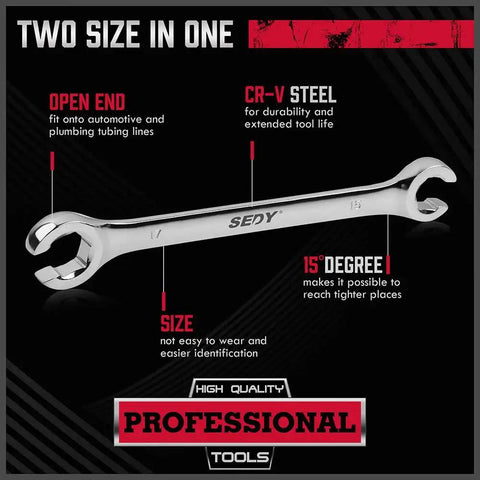 Four Piece Flare Nut Wrench Set With Offset Ends Metric Two Sizes Per Wrench 9 And 11 Millimeter 10 And 12 Millimeter 13 And 14