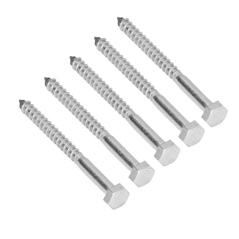 Half Thread Hex Lag Screw M8x130mm Self Tapping Wood Bolt For Carpentry Stainless Steel A2-70 Rust Resistant High Hardness, pack of 5