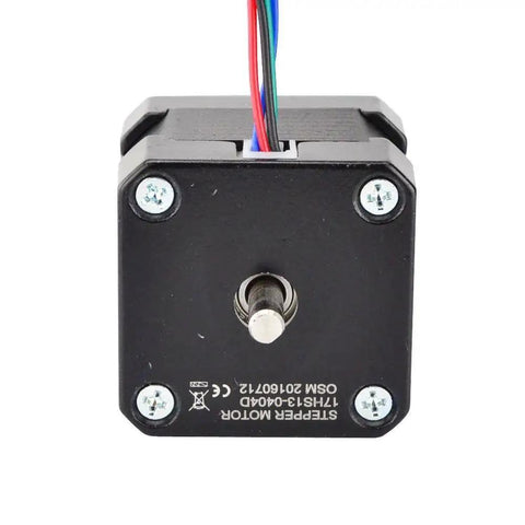 Dual Shaft Nema 17 Stepper Motor 1.8 Degree Step With 200 Steps Per Revolution, compact black casing, visible wiring
