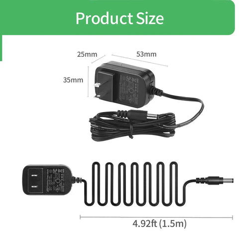 Plug And Play 6V DC 1A Power Adapter From 100-240V AC To 6V DC With 5.5mm X 2.1mm Plug, 1.5m cable, shown coiled with measurements.