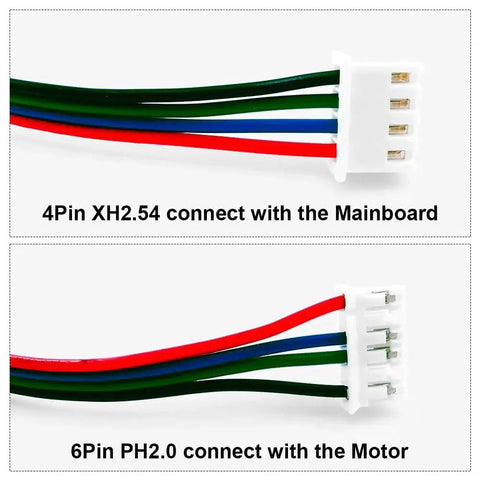 Close-up of Three Pack 1.5M Stepper Motor Cables XH2.54 4Pin to 6Pin for 3D Printers Nema 17 Ender 3 connectors.