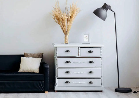 White dresser with Ten Pack 3 Inch Flat Black Drawer Pulls Cup Cabinet Handles For Kitchen Cabinets And Furniture.