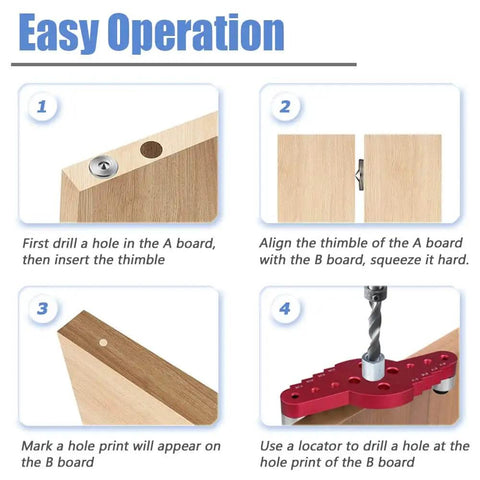 Step-by-step guide using Premium Aluminum Pocket Hole Jig For Woodworking, 2 In One Doweling Locator With Scriber, Drill Guide.
