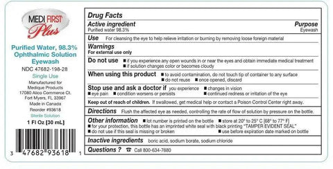 Label for purified water ophthalmic solution, 1 fl oz, for Refill And Upgrade 25 Person First Aid Kit, 78 Pieces, ANSI Class A.