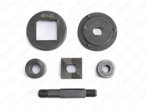 Hydraulic Knockout Punch And Die Set For One Sixteenth DIN Panels 45x45mm, 22mm Draw Stud, UNF Three Quarter Inch Sixteen Thread