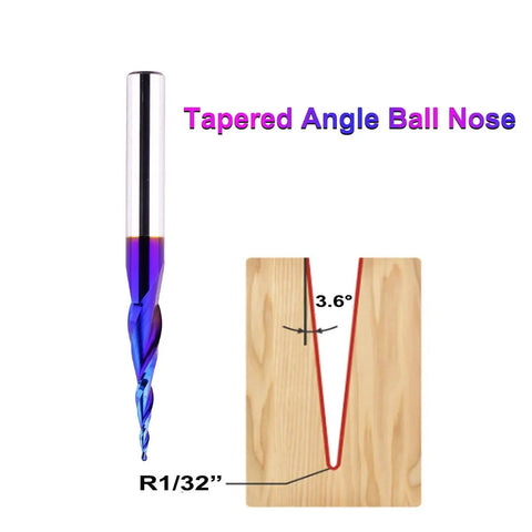 Pro Grade Ball Nose CNC Router Bit For Wood Carving And Engraving, 1/4 Inch Shank, 1/32 Inch Tip Diameter, 6.2 Degree Tapered