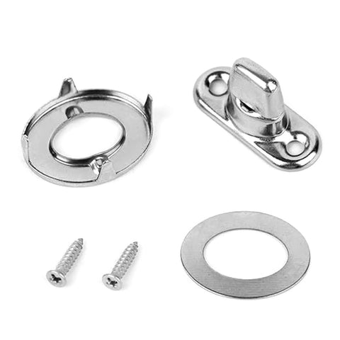 Twist lock fastener set, stainless steel, with base plate, washer, and two screws for canvas and marine use