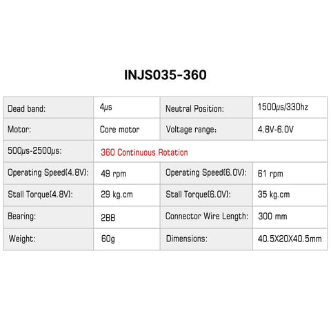 Specifications sheet for 35Kg Digital Winch Servo With 360 Degree Continuous Rotation Waterproof RC Winch Kit showing technical details