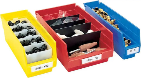 Built Tough Plastic Shelf Bins For Garage Storage And Drawer Organization 12 Inch By 3 Inch By 4 Inch Blue 24 Pack Versatile Bins That Fit Shelves Cabinets And Racks, shown organizing various small parts.