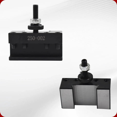 Front and side view of Quick Change OXA 2 Boring And Turning Tool Holder For Lathe CNC 250-002 1/2 Inch Capacity Swing Up Posts