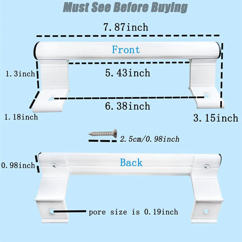 Front and back view of Two Pack 8 Inch Aluminum Sliding Door Handle Set In White with dimensions listed.
