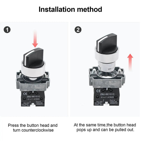 Installation method for Two Pack Beefy Metal Head Selector Switch 2 Position 1NO 10A 600V Industrial Toggle Switch diagram