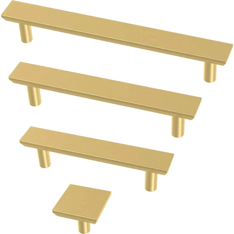 Brushed Gold Cabinet Pulls Set Of 10 With Five And One Sixteenth Inch Center To Center 128mm Casual Square Handles for cabinets.