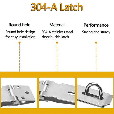 304-A latch with 2 Pieces Stainless Steel Gate Lock Hasp Set For Doors Cabinets Closets And More 3 Inch Silver