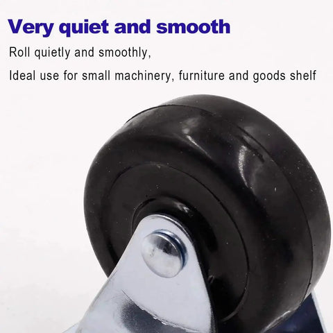 Close-up of Heavy Duty 4 Piece 2 Inch Rubber Caster Wheels With Rigid Fixed Non Swivel Top Plate For Furniture