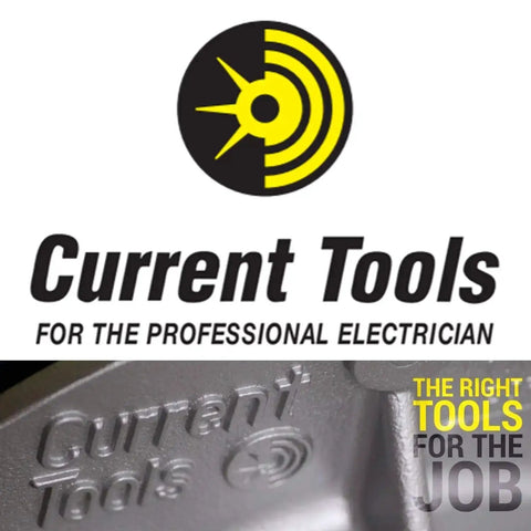 Logo of Current Tools with the tagline 'For the Professional Electrician' and 'The Right Tools for the Job' inscription.