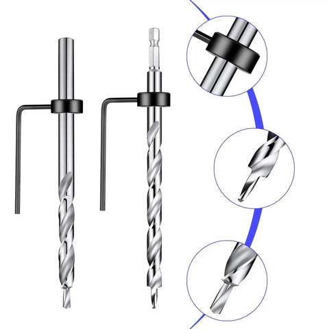 4 Pack Three Eighths Inch Pocket Hole Drill Bits With Depth Stop Collar One Quarter Hex Shank And Round Shank Replacement Twist Step Drills