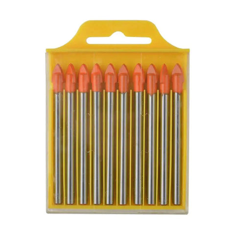 Versatile 10 Piece Drill Bit Set For Glass Tile Concrete Brick Wood Plastic Six Millimeter Cemented Carbide Masonry Bits With Alloy Steel Construction Heavy Duty All Around Drill Bits By Gunpla in yellow case