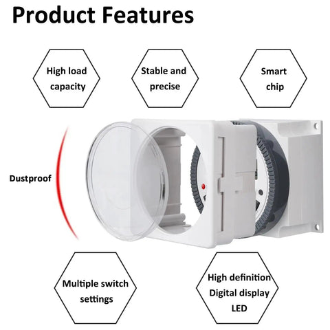 Digital 7 Day Programmable Timer Switch For 220V AC with LED, dustproof cover and highlighted features