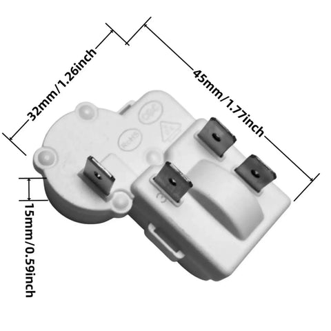 Four Pin Refrigerator PTC Starter Relay With Overload Protector Two Pack; dimensions 45mm x 32mm x 15mm
